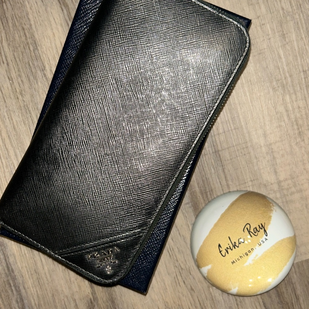 Prada Saffiano Black Leather‎ Large Zip-Around Wallet